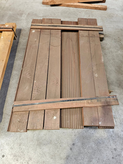 12x 1,50 meter extra dikke vlonderplanken. 40mm x 140mm €7,33 p/m!!! Angelim Vermelho